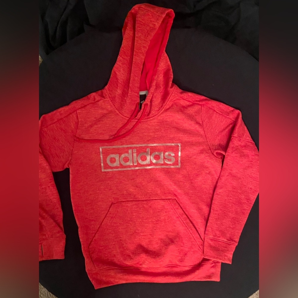 Adidas Women Red hoodie with silver logo